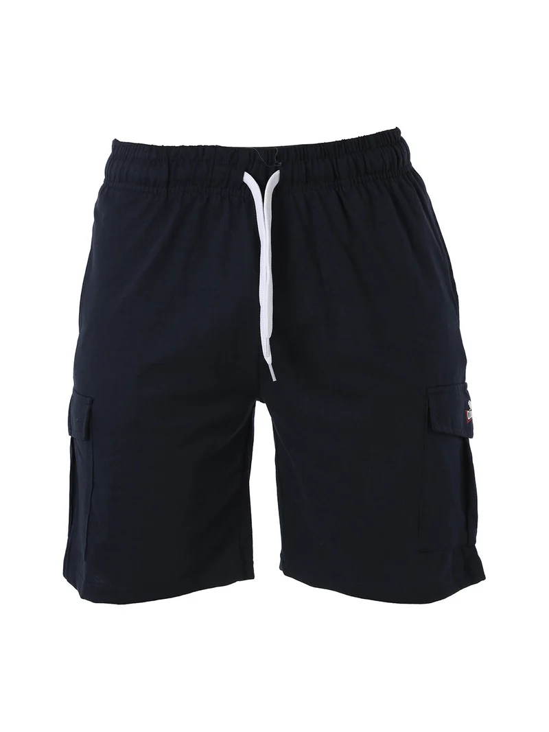 Bermuda sportivi da uomo con tasconi laterali e coulisse - blu scuro
