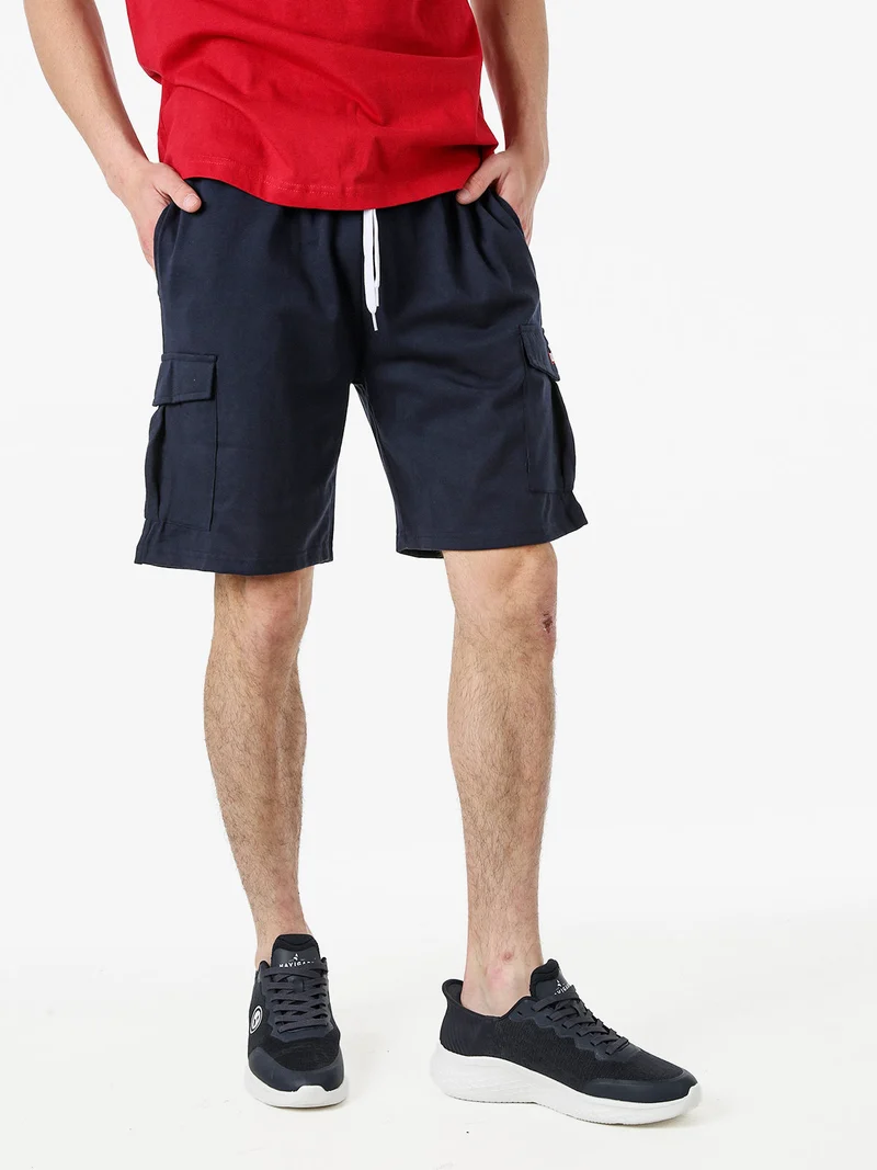 Bermuda sportivi da uomo con tasconi laterali e coulisse - blu scuro