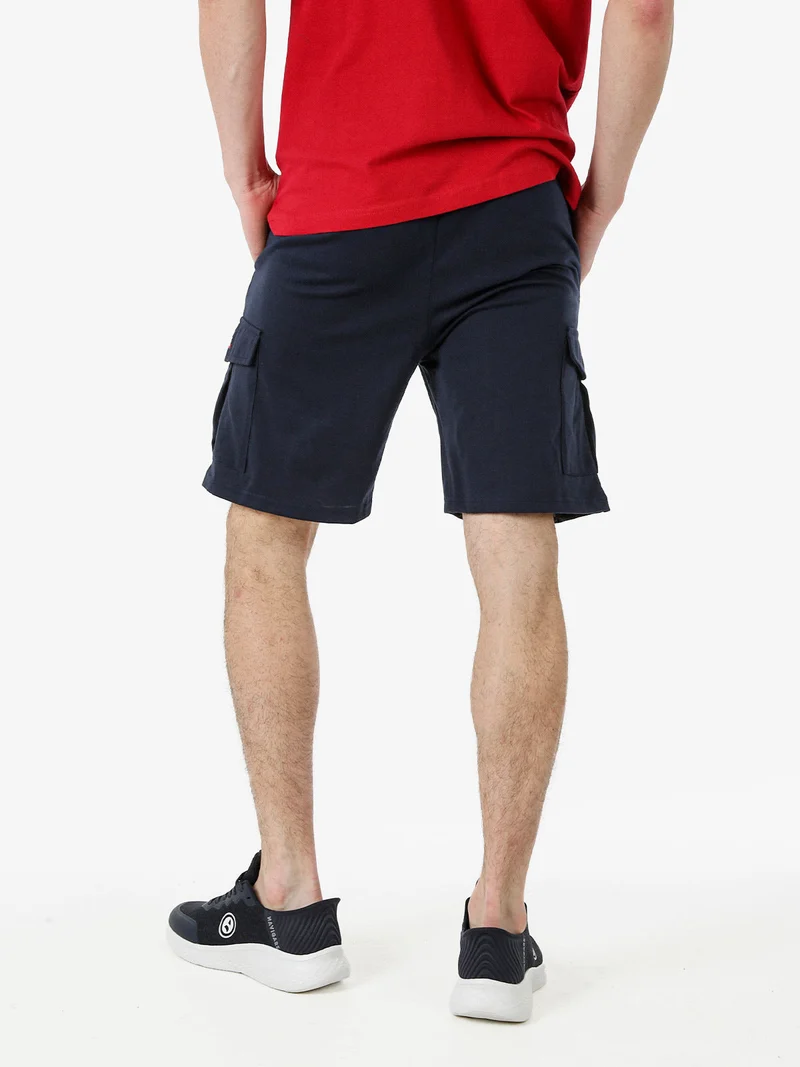 Bermuda sportivi da uomo con tasconi laterali e coulisse - blu scuro