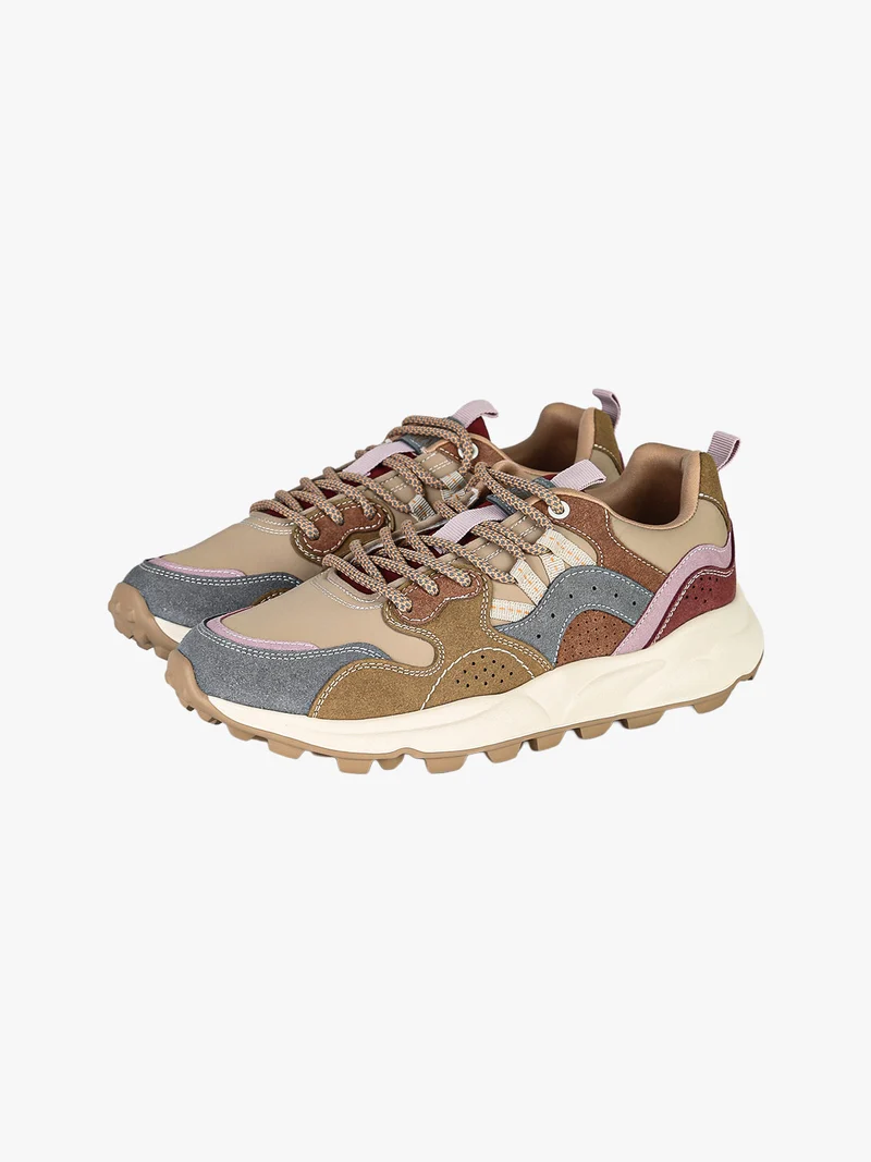 Sneakers donna stringate multicolore - taupe