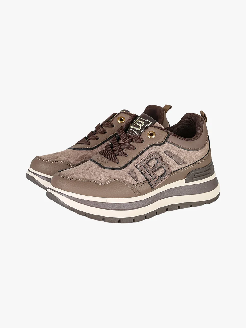 Sneakers donna stringate con platform - moro