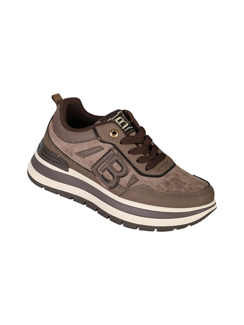 Sneakers donna stringate con platform - moro