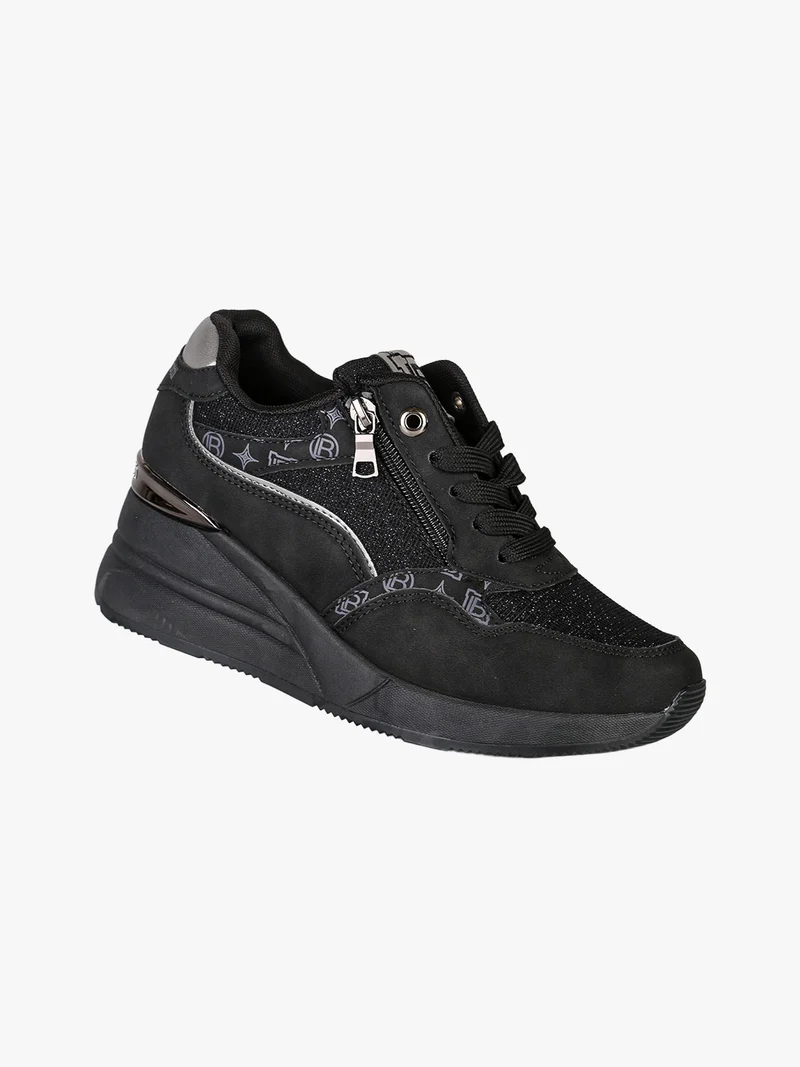 Sneakers donna con zeppa e dettagli brillantinati - nero
