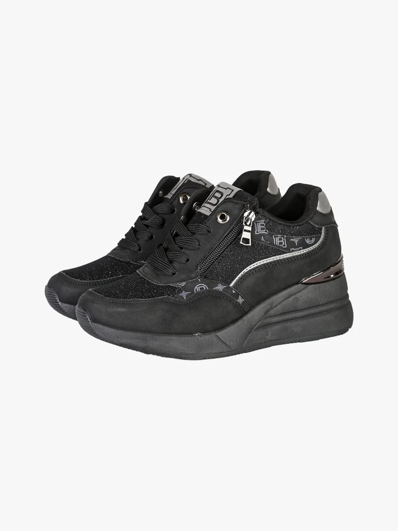 Sneakers donna con zeppa e dettagli brillantinati - nero