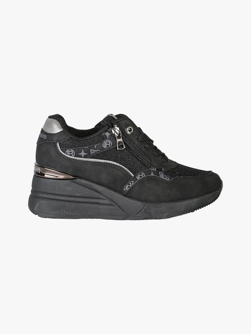Sneakers donna con zeppa e dettagli brillantinati - nero