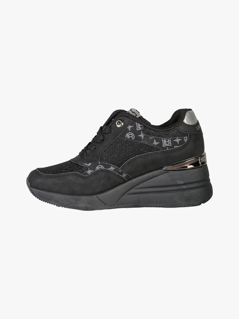 Sneakers donna con zeppa e dettagli brillantinati - nero