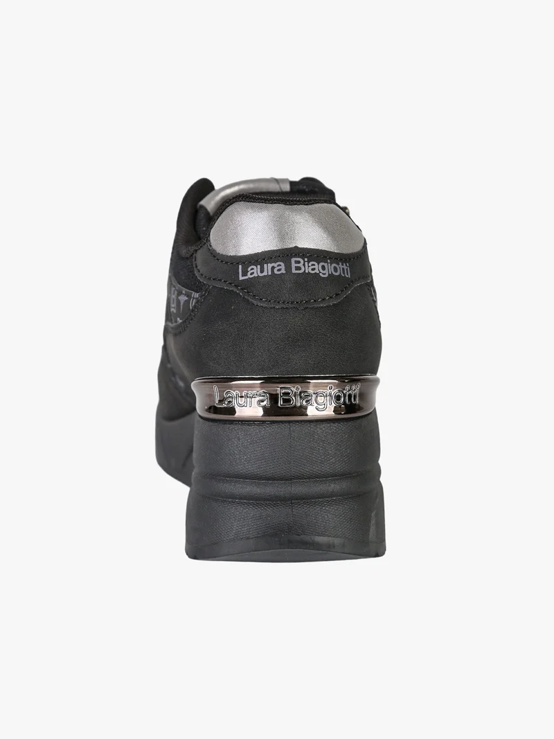 Sneakers donna con zeppa e dettagli brillantinati - nero