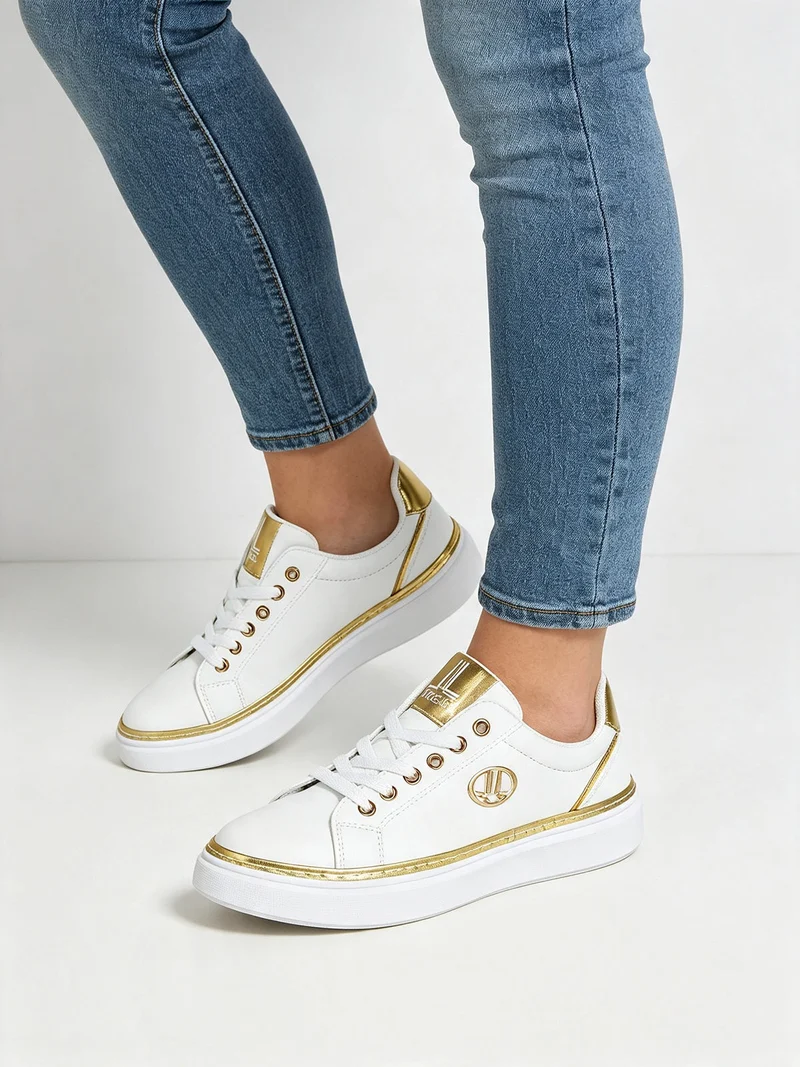 Sneakers donna stringate con dettaglio logo - oro