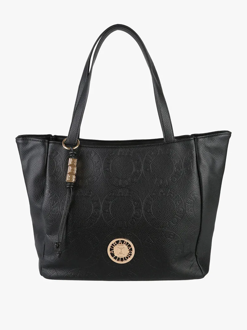 Borsa tote da donna in ecopelle con logo - nero