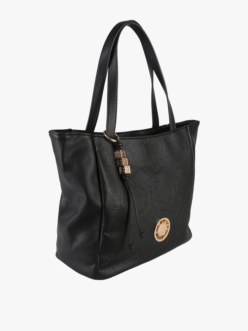 Borsa tote da donna in ecopelle con logo - nero