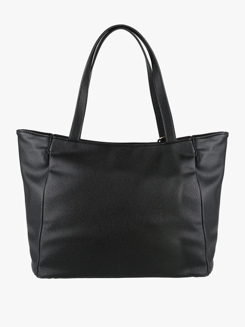 Borsa tote da donna in ecopelle con logo - nero