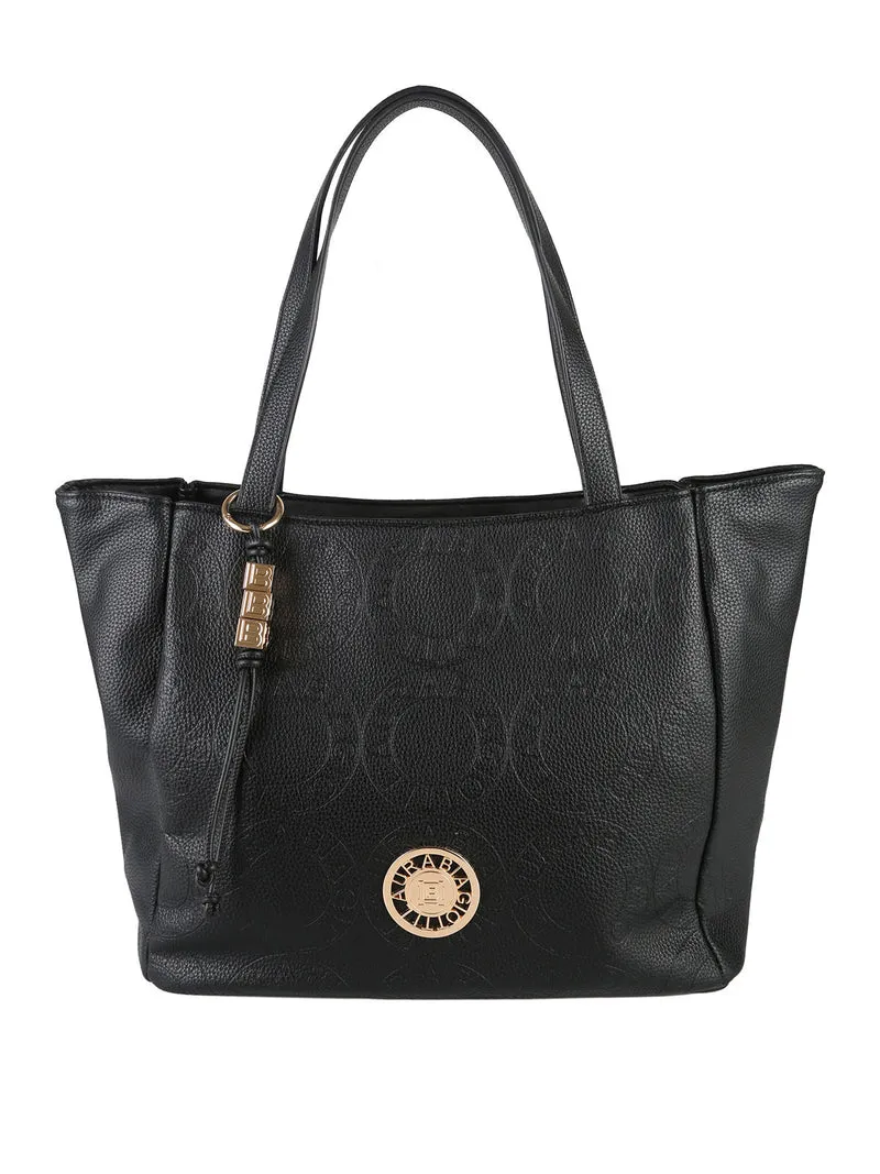Borsa tote da donna in ecopelle con logo - nero