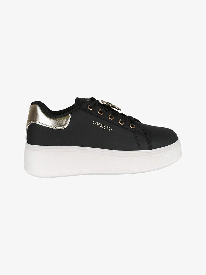 Sneakers donna gioiello in ecopelle con platform - nero