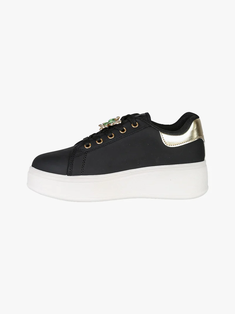 Sneakers donna gioiello in ecopelle con platform - nero