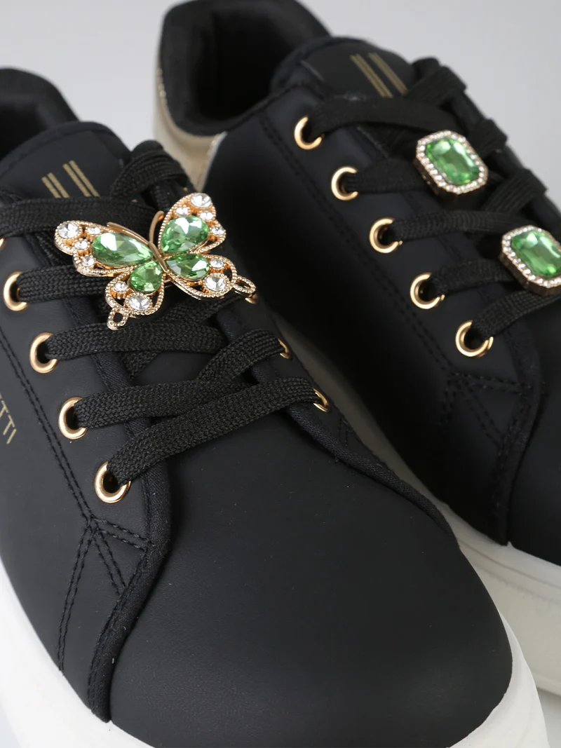 Sneakers donna gioiello in ecopelle con platform - nero