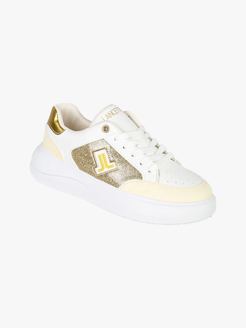 Sneakers donna stringate con dettagli glitter - oro