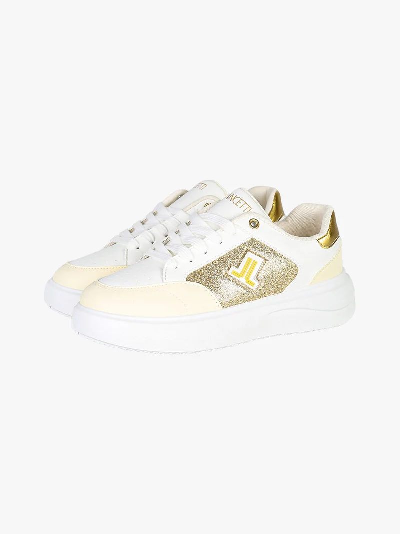 Sneakers donna stringate con dettagli glitter - oro