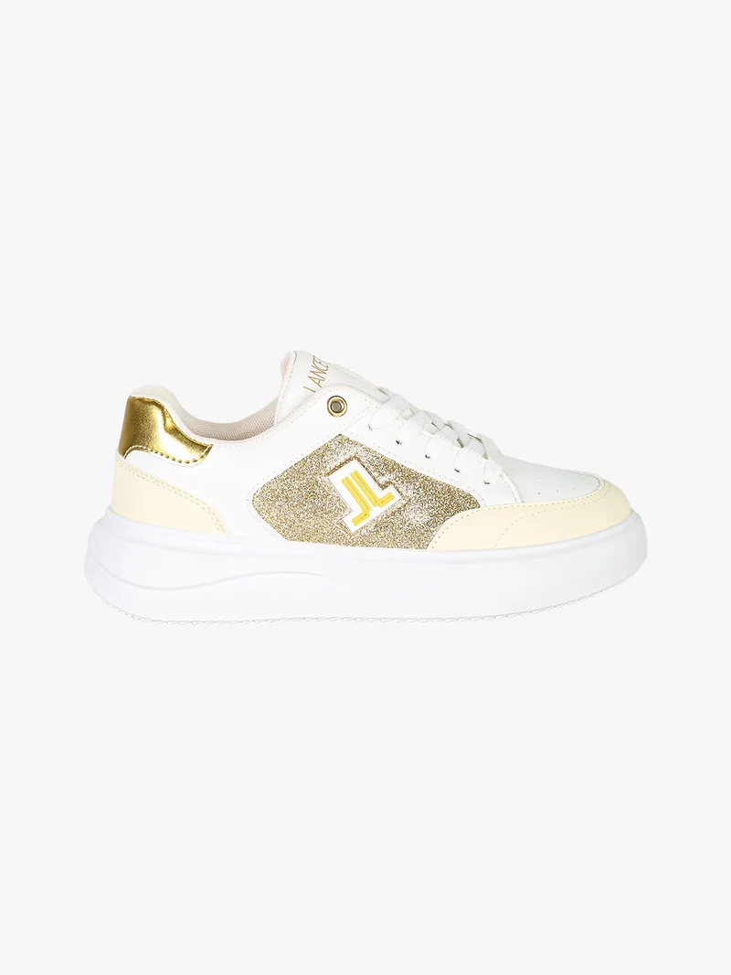 Sneakers donna stringate con dettagli glitter - oro