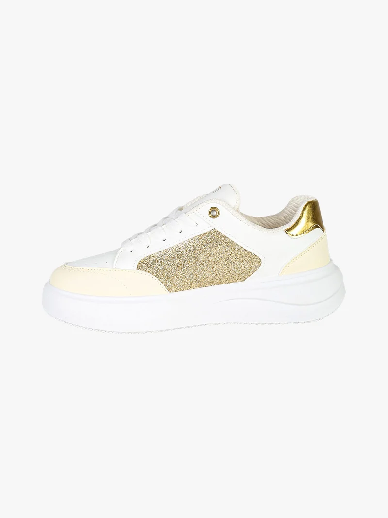 Sneakers donna stringate con dettagli glitter - oro