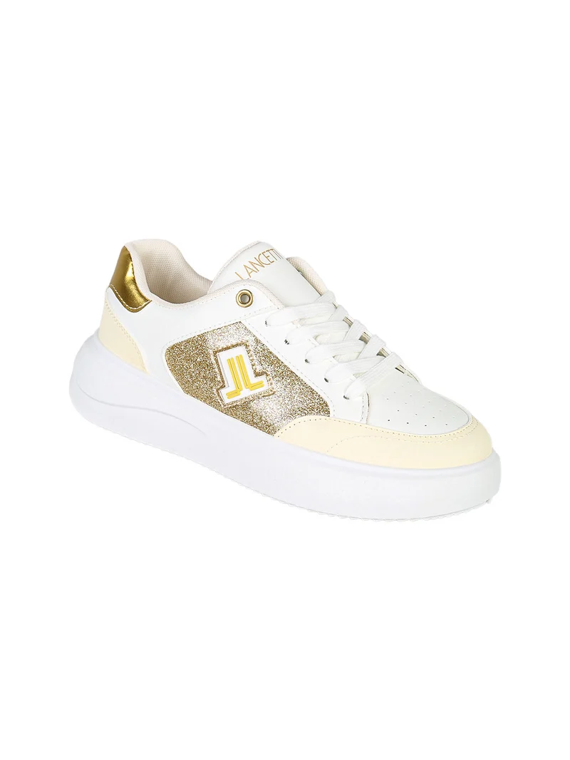 Sneakers donna stringate con dettagli glitter - oro