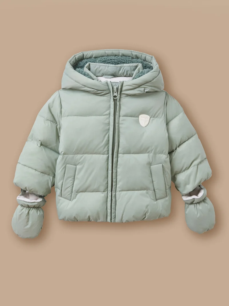 Einfarbige Steppjacke mit Sherpa-Futter für Babys