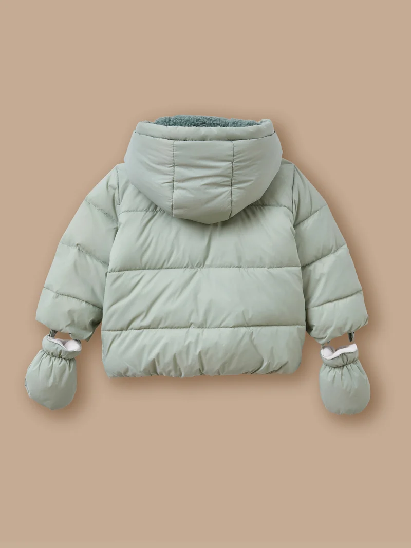 Einfarbige Steppjacke mit Sherpa-Futter für Babys