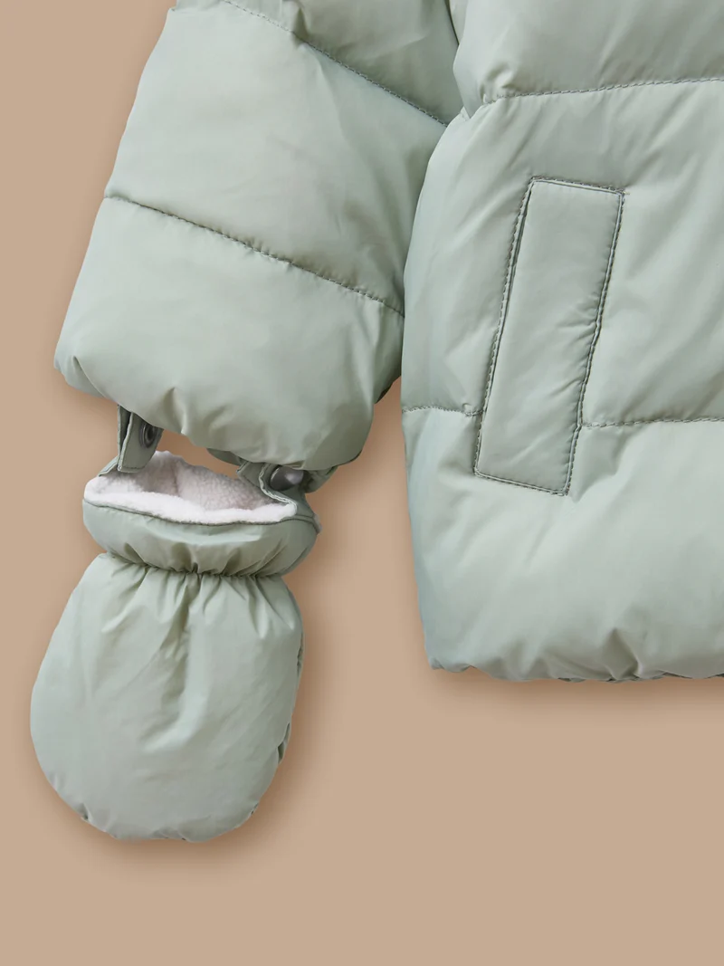 Einfarbige Steppjacke mit Sherpa-Futter für Babys