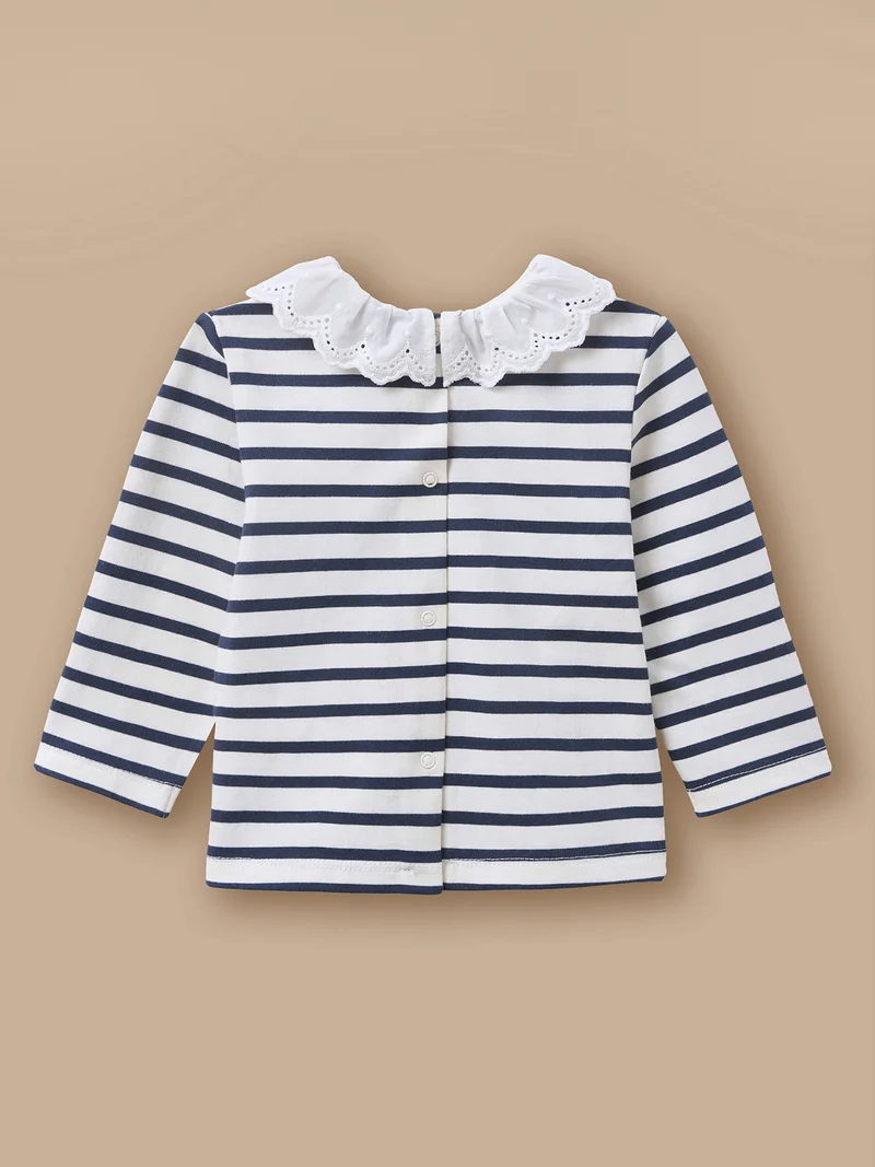 Baby-Ringelshirt mit Kragen aus Broderie Anglaise