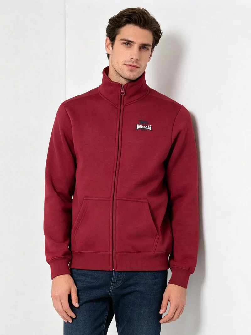 Felpa da uomo con zip e interno felpato - bordeaux