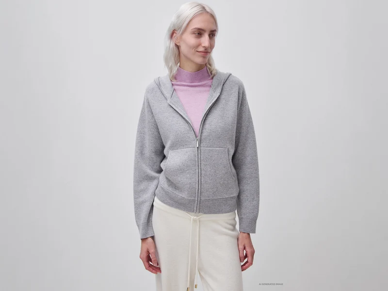 Cardigan mit Kapuze und Reißverschluss aus einem Woll-Kaschmir-Mischgewebe