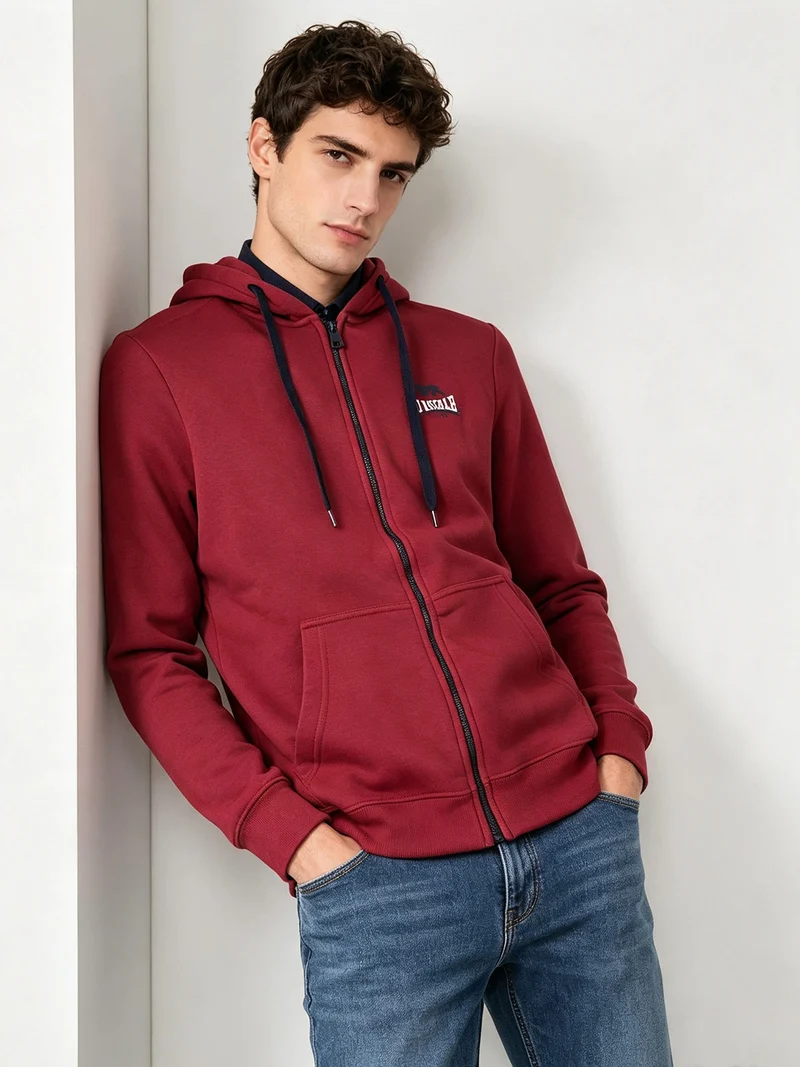 Felpa pesante da uomo con cappuccio e zip - bordeaux