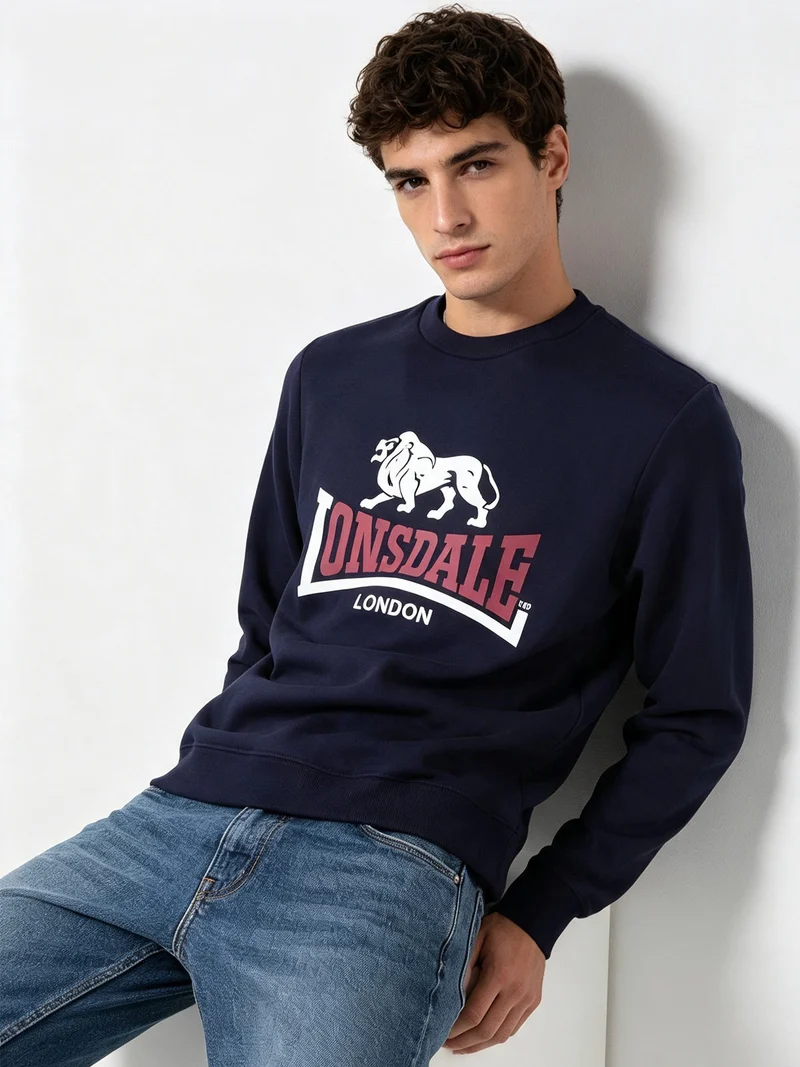 Felpa girocollo da uomo con logo e interno felpato - blu scuro
