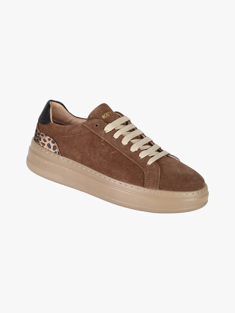 Sneakers donna in pelle scamosciata con platform e dettaglio animalier - moro
