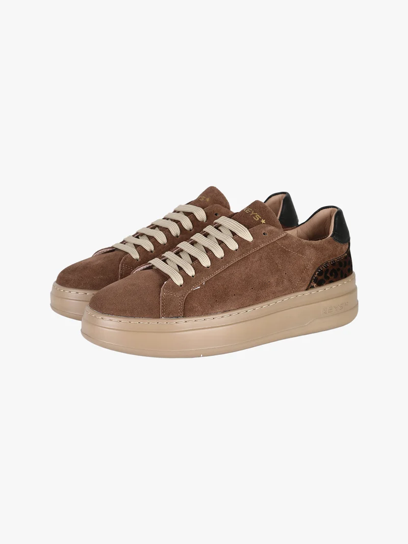 Sneakers donna in pelle scamosciata con platform e dettaglio animalier - moro
