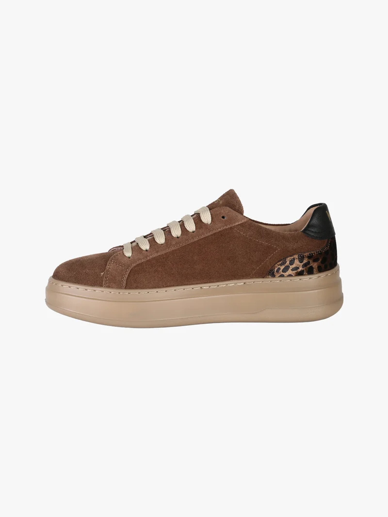 Sneakers donna in pelle scamosciata con platform e dettaglio animalier - moro