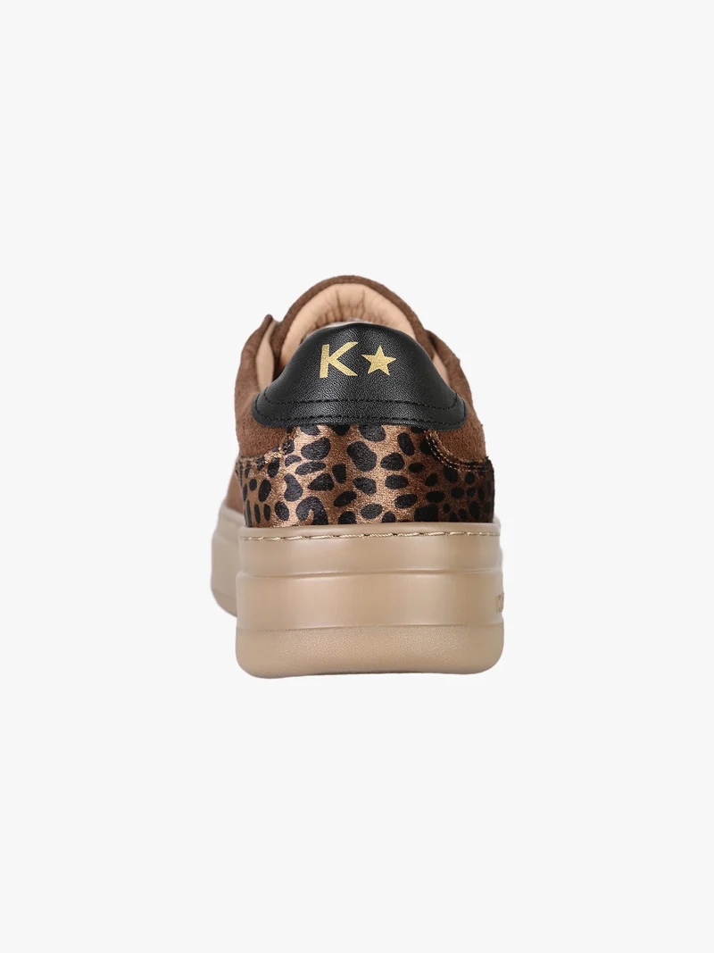 Sneakers donna in pelle scamosciata con platform e dettaglio animalier - moro