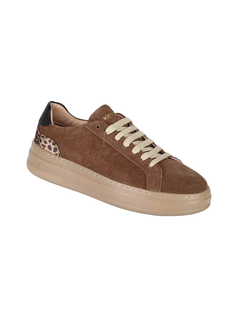Sneakers donna in pelle scamosciata con platform e dettaglio animalier - moro