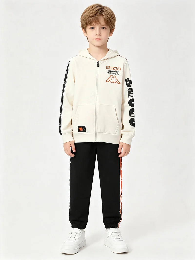 Completo tuta da ragazzo 2 pezzi full zip con cappuccio e interno in caldo cotone - panna