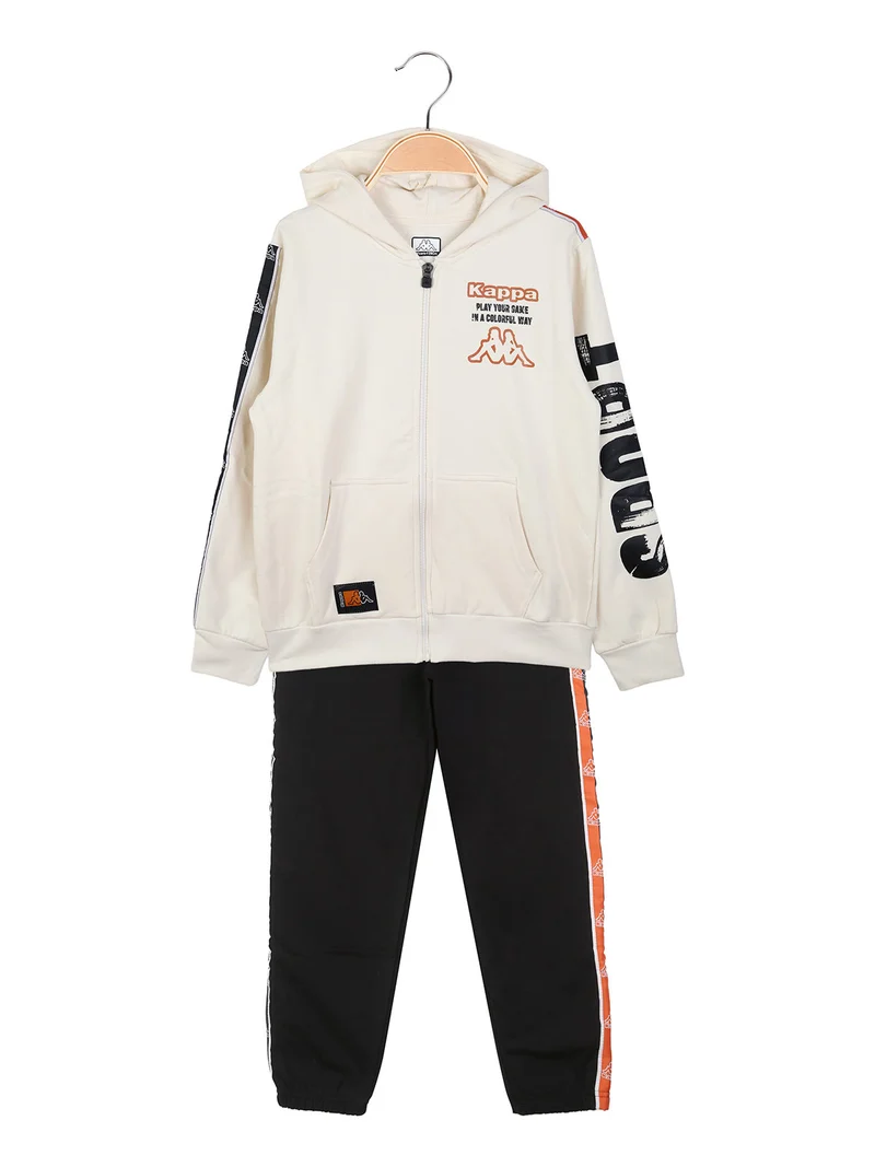 Completo tuta da ragazzo 2 pezzi full zip con cappuccio e interno in caldo cotone - panna