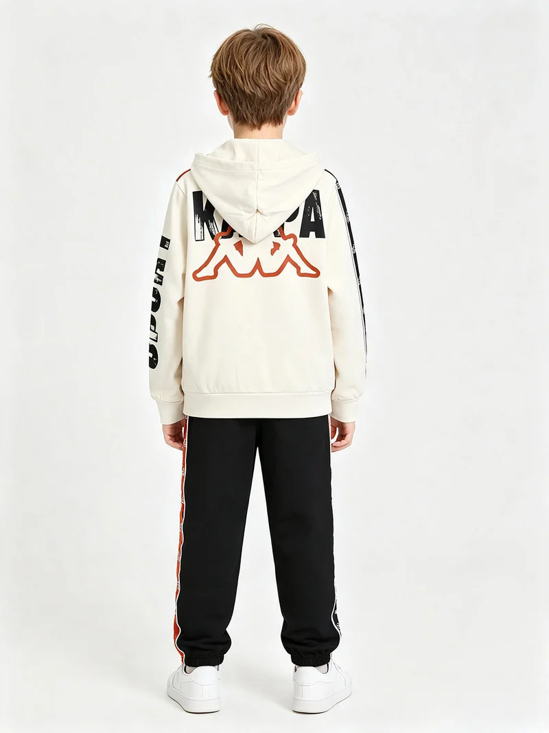 Completo tuta da ragazzo 2 pezzi full zip con cappuccio e interno in caldo cotone - panna
