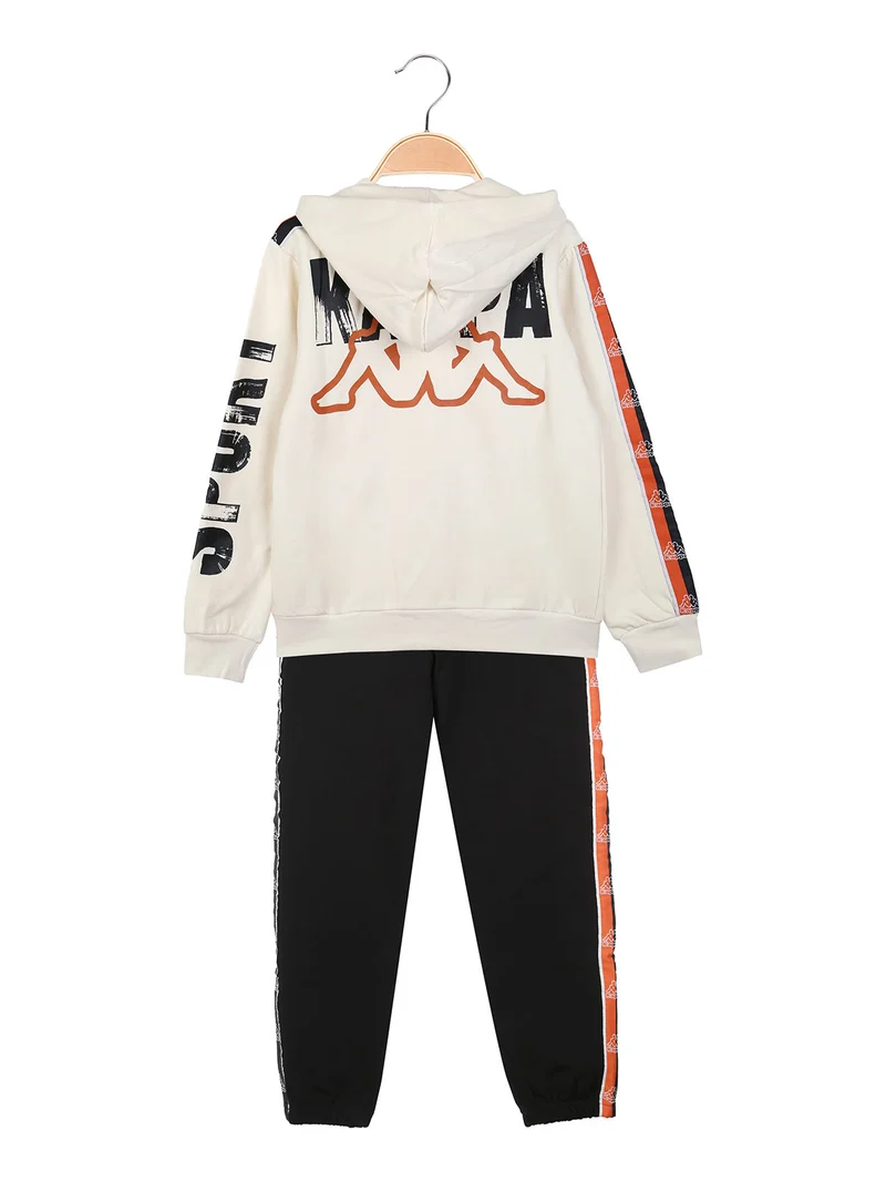Completo tuta da ragazzo 2 pezzi full zip con cappuccio e interno in caldo cotone - panna