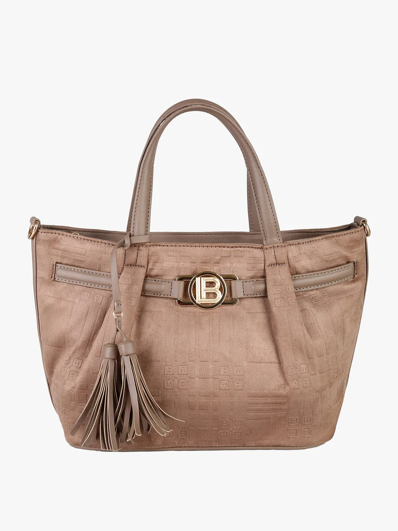 Borsa a mano da donna in tessuto scamosciato con doppi manici - taupe