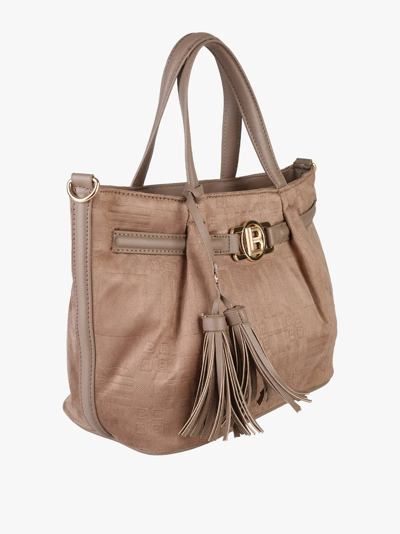 Borsa a mano da donna in tessuto scamosciato con doppi manici - taupe