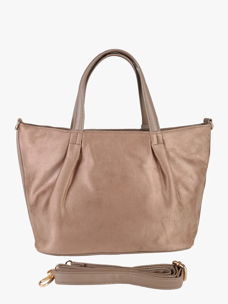 Borsa a mano da donna in tessuto scamosciato con doppi manici - taupe