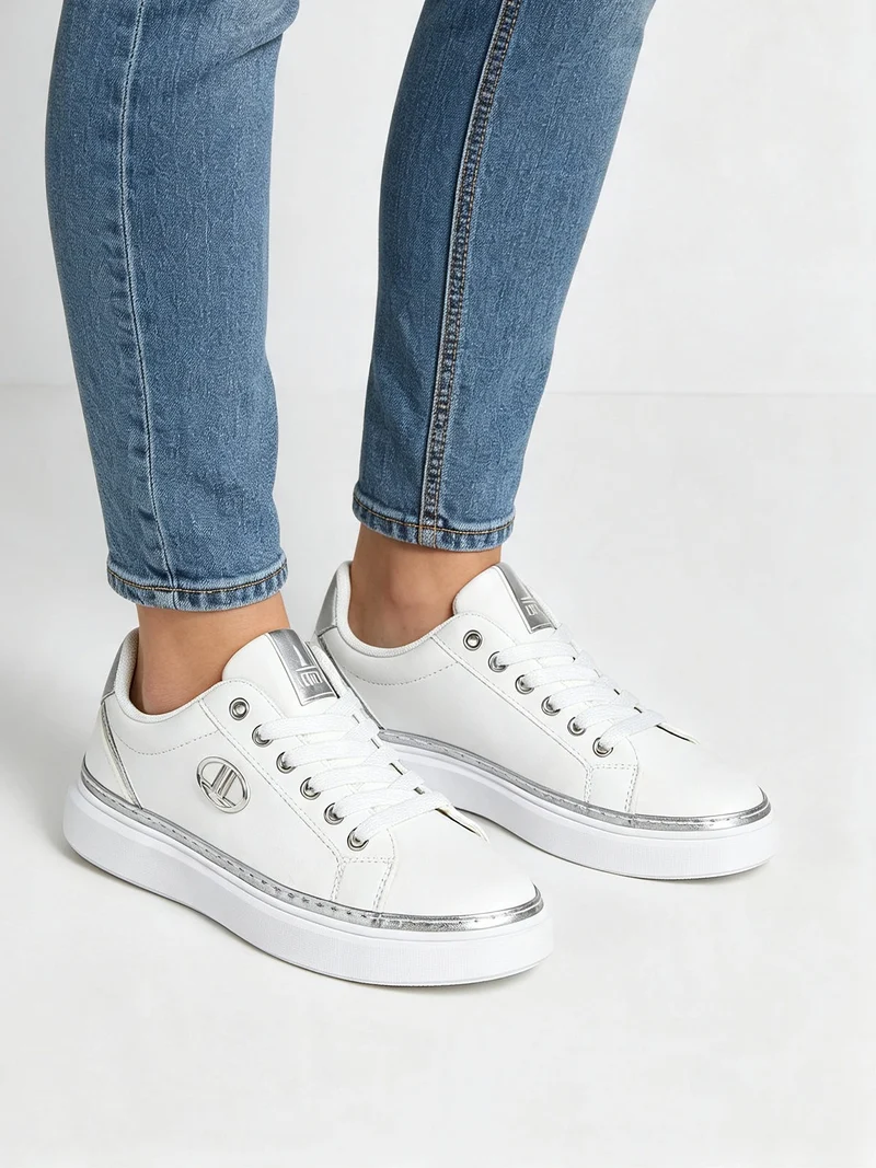 Sneakers donna stringate con dettaglio logo - argento