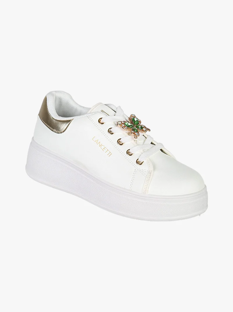 Sneakers donna gioiello in ecopelle con platform - bianco