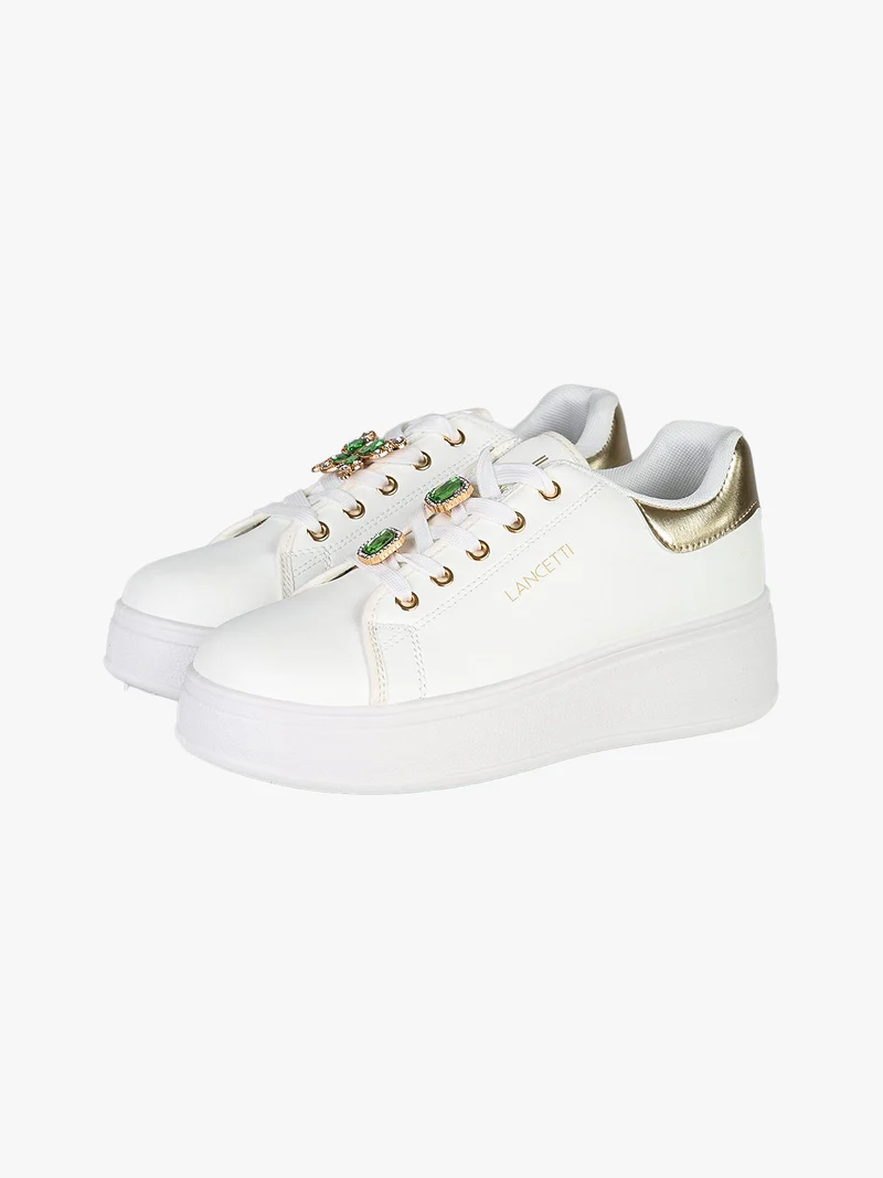 Sneakers donna gioiello in ecopelle con platform - bianco
