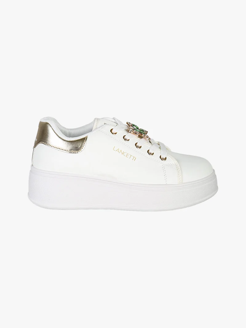 Sneakers donna gioiello in ecopelle con platform - bianco