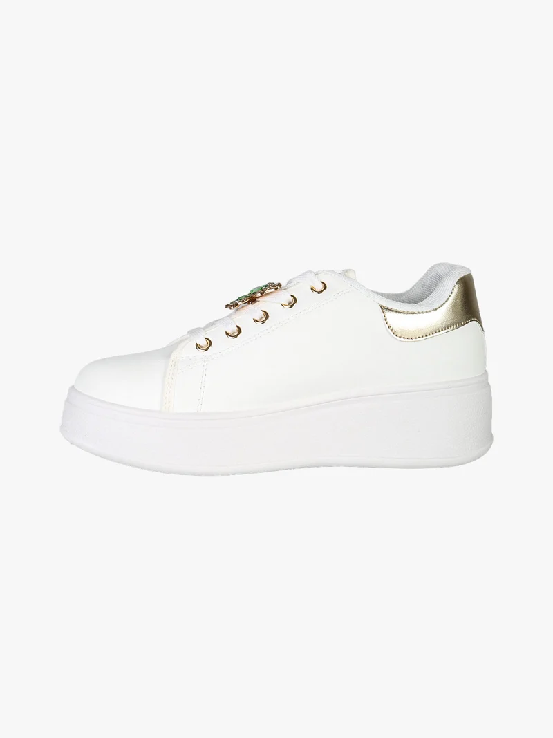 Sneakers donna gioiello in ecopelle con platform - bianco