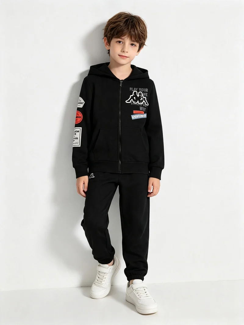 Completo tuta da ragazzo 2 pezzi full zip con cappuccio e interno in caldo cotone - nero